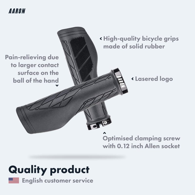 AARON FIT Handlebar Grips with Gel Cushioning, Sporty Handlebar Grips Made from Non-Slip Rubber - Lock-On Handlebar Grips for E-Bikes, Trekking Bikes, Mountain Bikes, Cross Bikes, Fixie Bikes - Black - Image 2